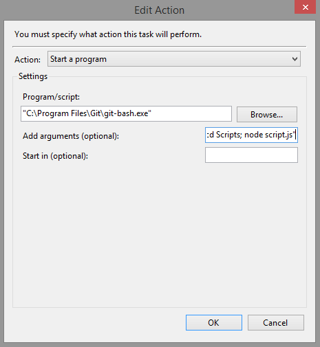 Add an action to run a Node Script with Windows Task Scheduler